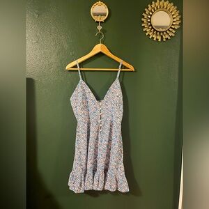 Light Blue Floral Mini Summer Dress